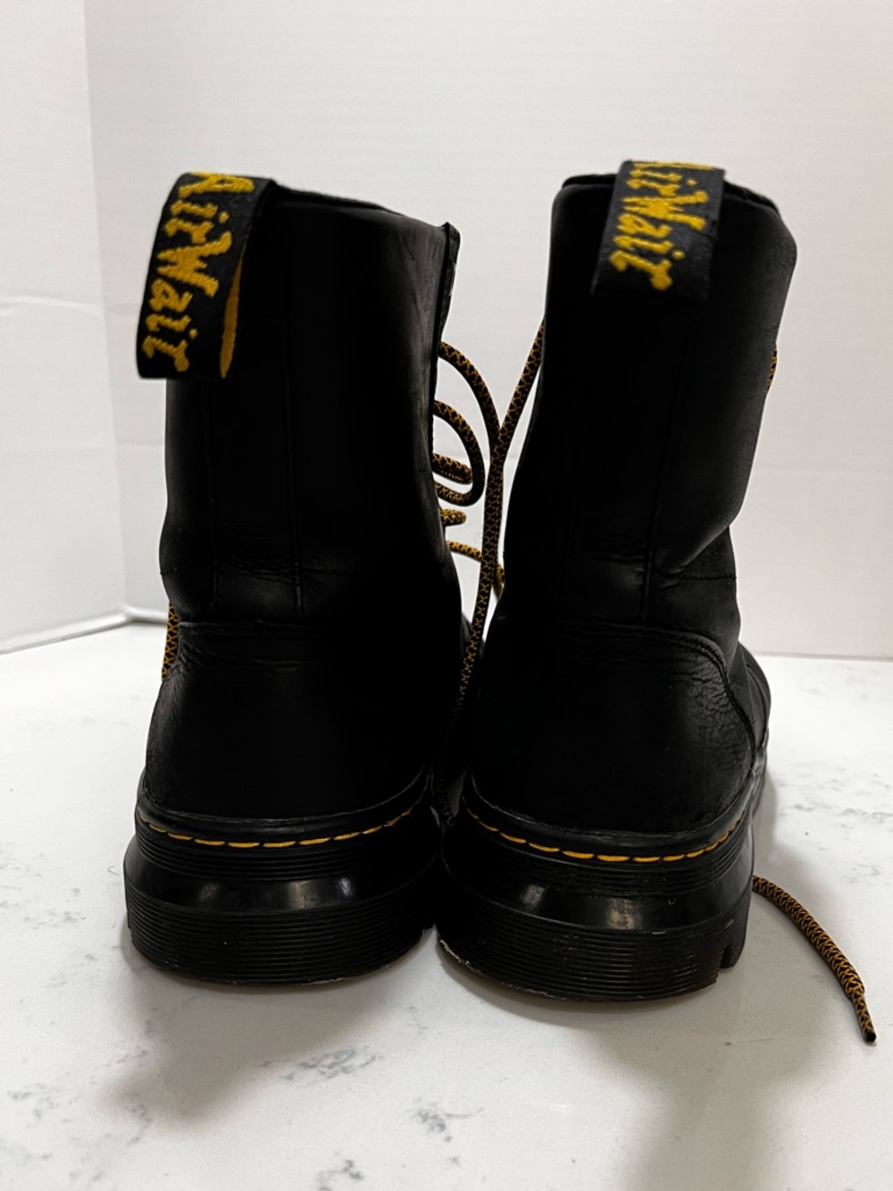 Dr. Martens Black Leather Lace-Up Boots with Yellow Accents - Picture 2 of 16